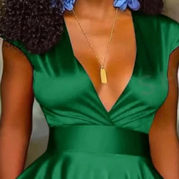 Luxe Satin Plunging Neck party Holiday Midi Dress - Picture 4 of 6